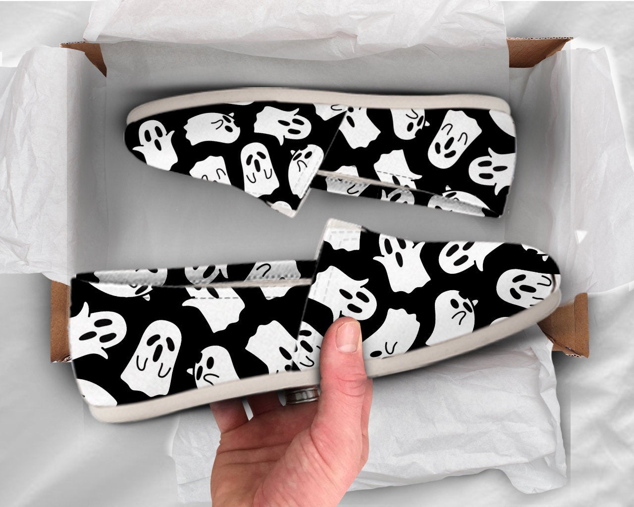 Black Ghost Shoes Ghost Shoes Cute Shoes Canvas Women Shoes Womens Slip Ons Casual Shoes Gamer Gifts Ghost Lover Gifts