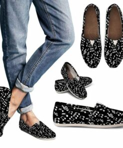 Black Music Note Design Women Casual Shoes