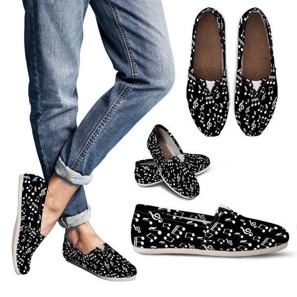 Black Music Note Design Women Casual Shoes