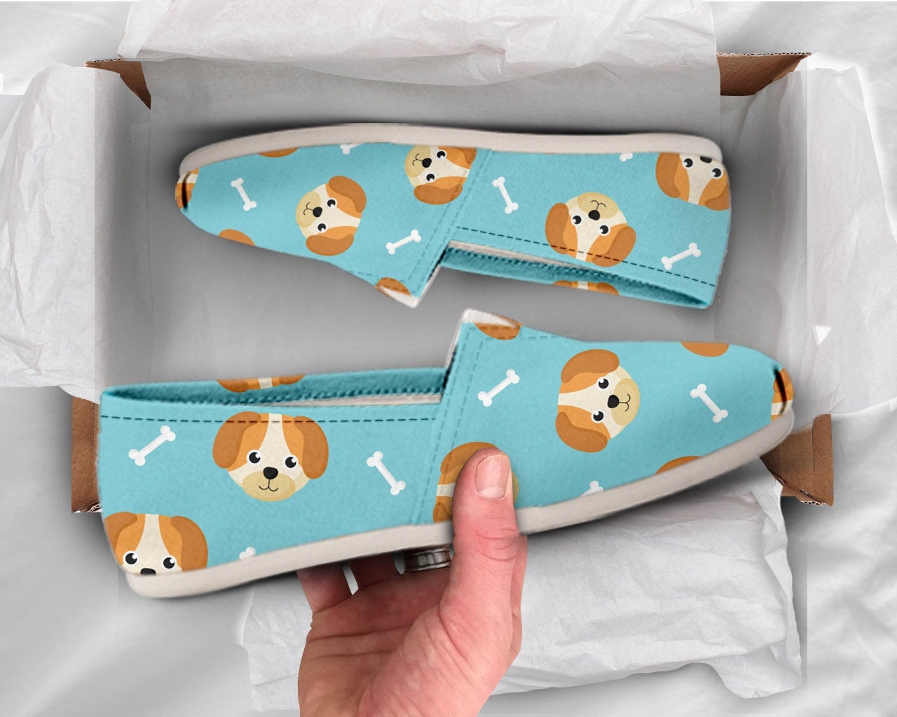 Blue Dog Print Shoes Pet Lover Shoes Cute Shoes Women Canvas Shoes Womens Slip Ons Casual Shoes Dog Owner Shoes Pet Lover Gift