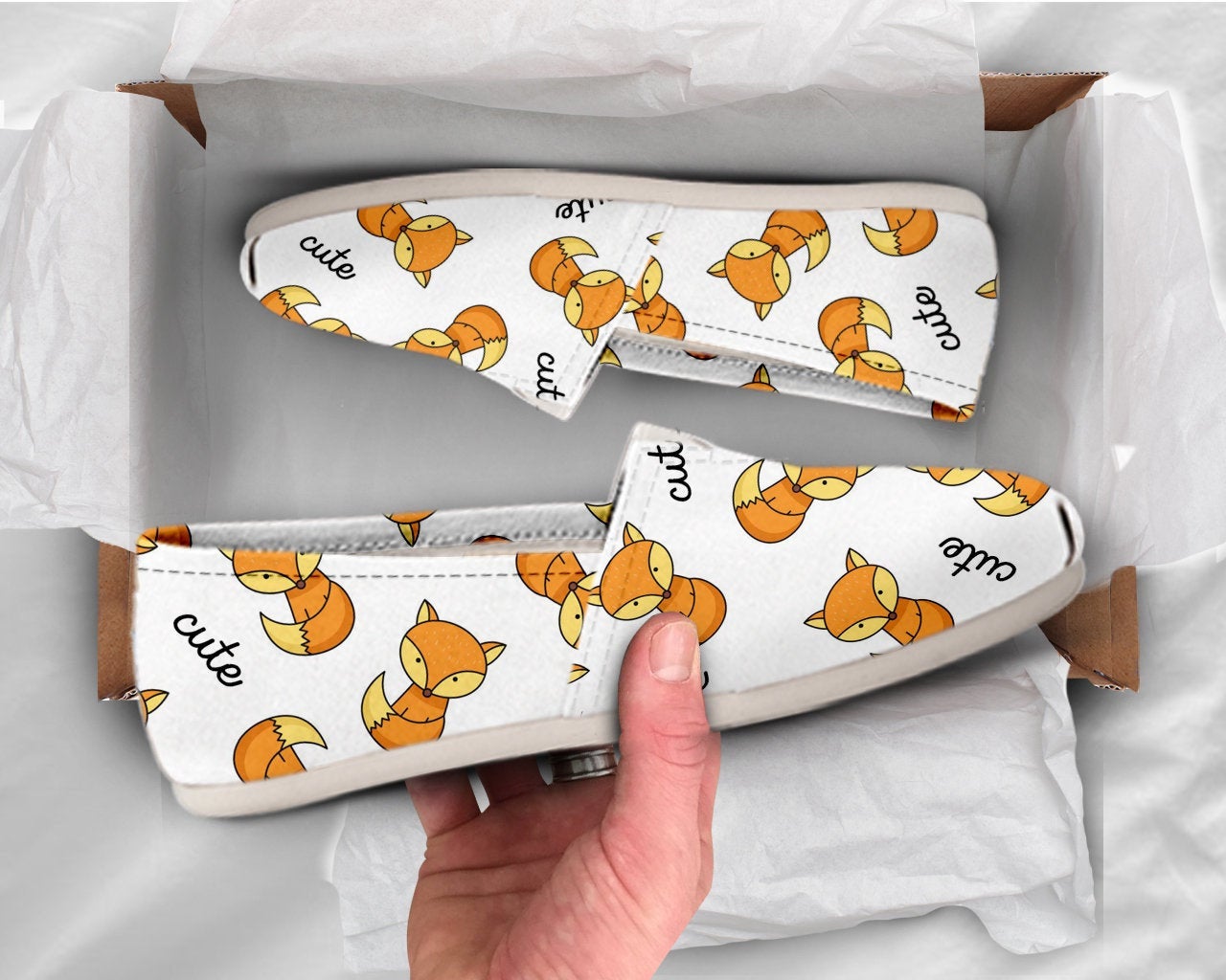 Cute Fox Shoes Fox Womens Shoes Cute Shoes Canvas Women Shoes Girls Slip Ons Casual Shoes Fox Lover Gifts Fox Print Pattern