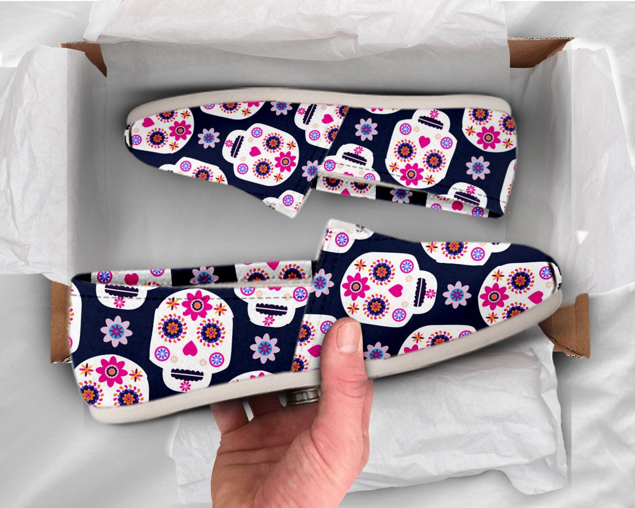 Day Of the Dead Sugar Skull Shoes Womens Casual Shoes Canvas Women Shoes Girls Slip Ons Casual Shoes Floral Skull Shoes