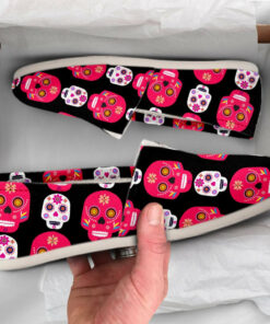 Day Of the Dead Sugar Skull Shoes  Womens Casual Shoes  Canvas Women Shoes  Girls Slip Ons  Casual Shoes  Red Skull Shoes