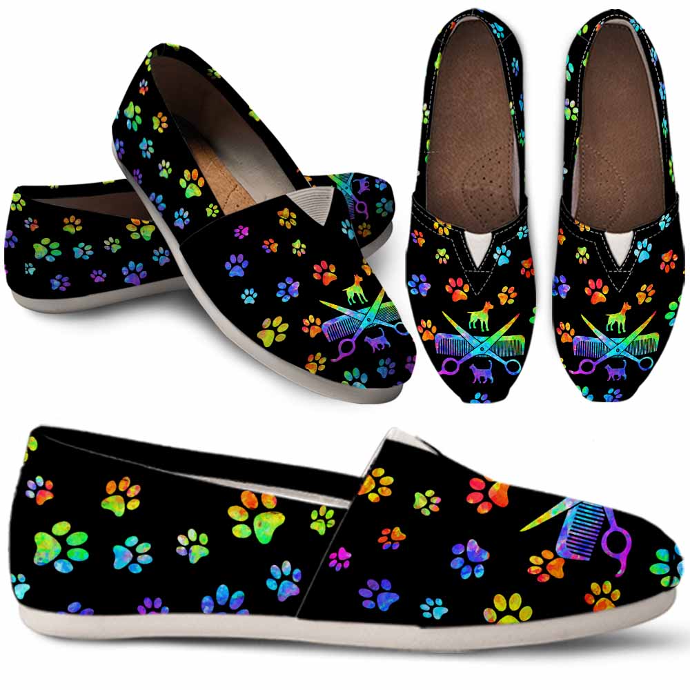 Dog Groomer Paws Watercolor Womens Casual Shoes
