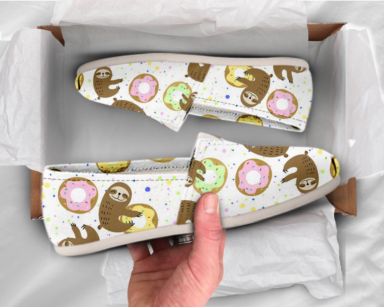 Donuts Sloth Shoes Donut Shoes Cute Shoes Women Canvas Shoes Womens Slip Ons Casual Shoes Sloth Print Donuts Lover Gift