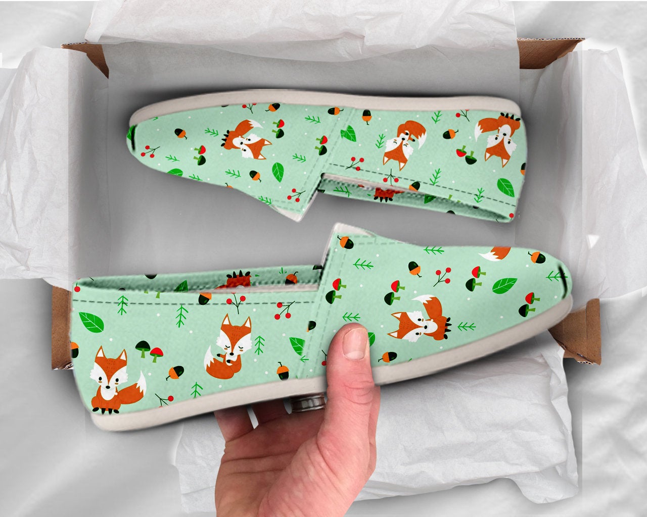 Fox Girl Shoes Fox Womens Shoes Cute Shoes Canvas Women Shoes Girls Slip Ons Casual Shoes Fox Lover Gifts Fox Print Pattern