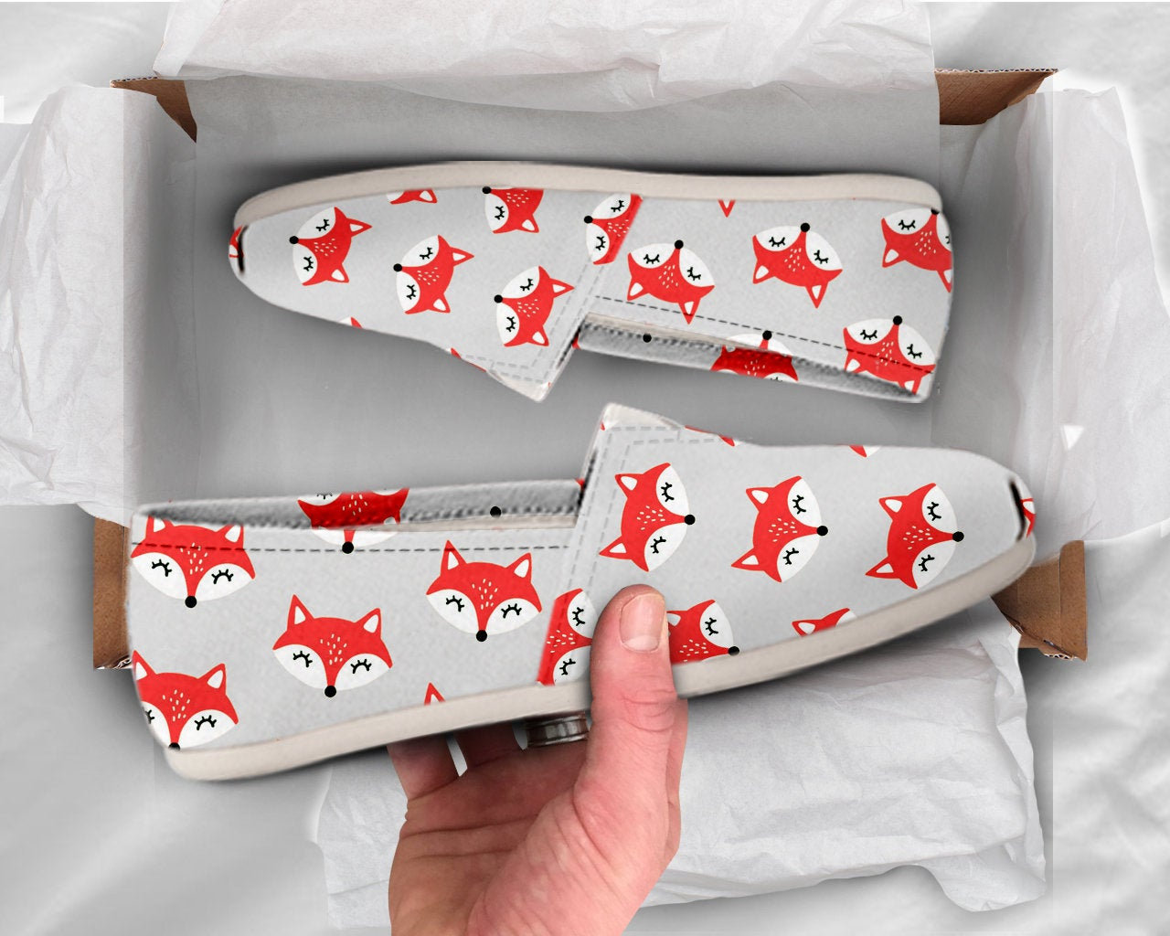 Fox Pattern Shoes Fox Womens Shoes Cute Shoes Canvas Women Shoes Girls Slip Ons Casual Shoes Fox Lover Gifts Fox Print Pattern