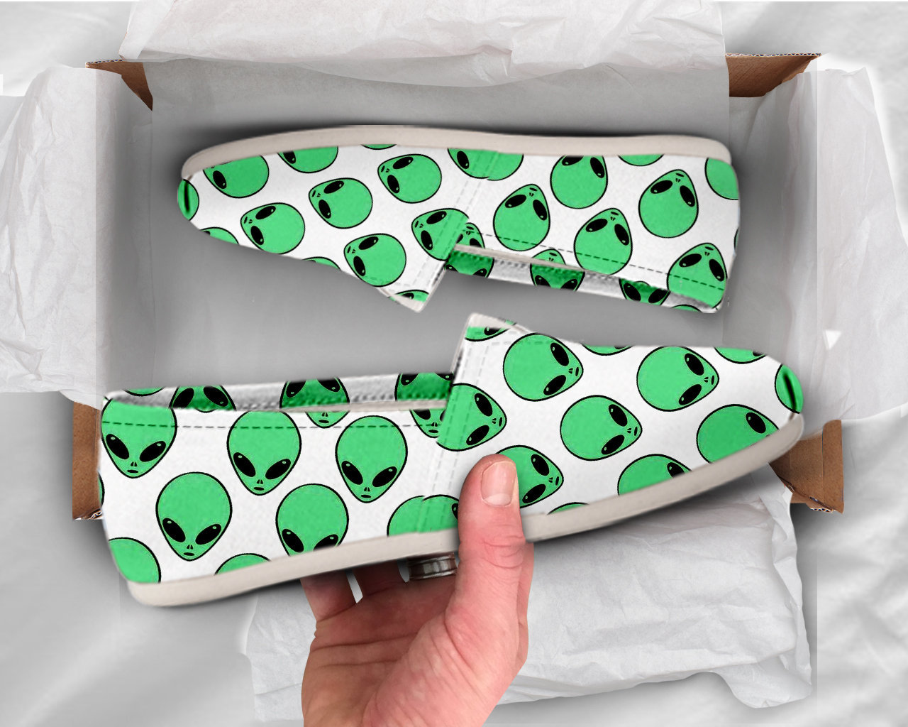 Green Alien Shoes Womens Shoes Cute Shoes Canvas Women Shoes Girls Slip Ons Casual Shoes Alien Gifts Kawaii Shoes