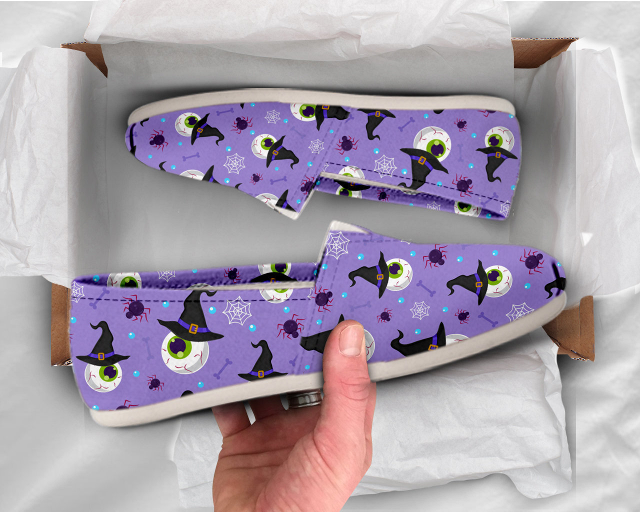 Halloween Shoes Eyeball Shoes Cute Shoes Canvas Women Shoes Womens Slip Ons Casual Shoes Halloween Gifts Eyeballs Witch Print