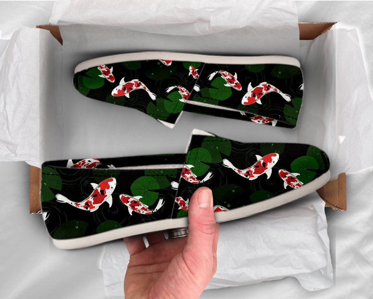 Koi Fish Shoes Womens Shoes Cute Shoes Canvas Women Shoes Girls Slip Ons Casual Shoes Koi Fish Gifts Koi Fish Print