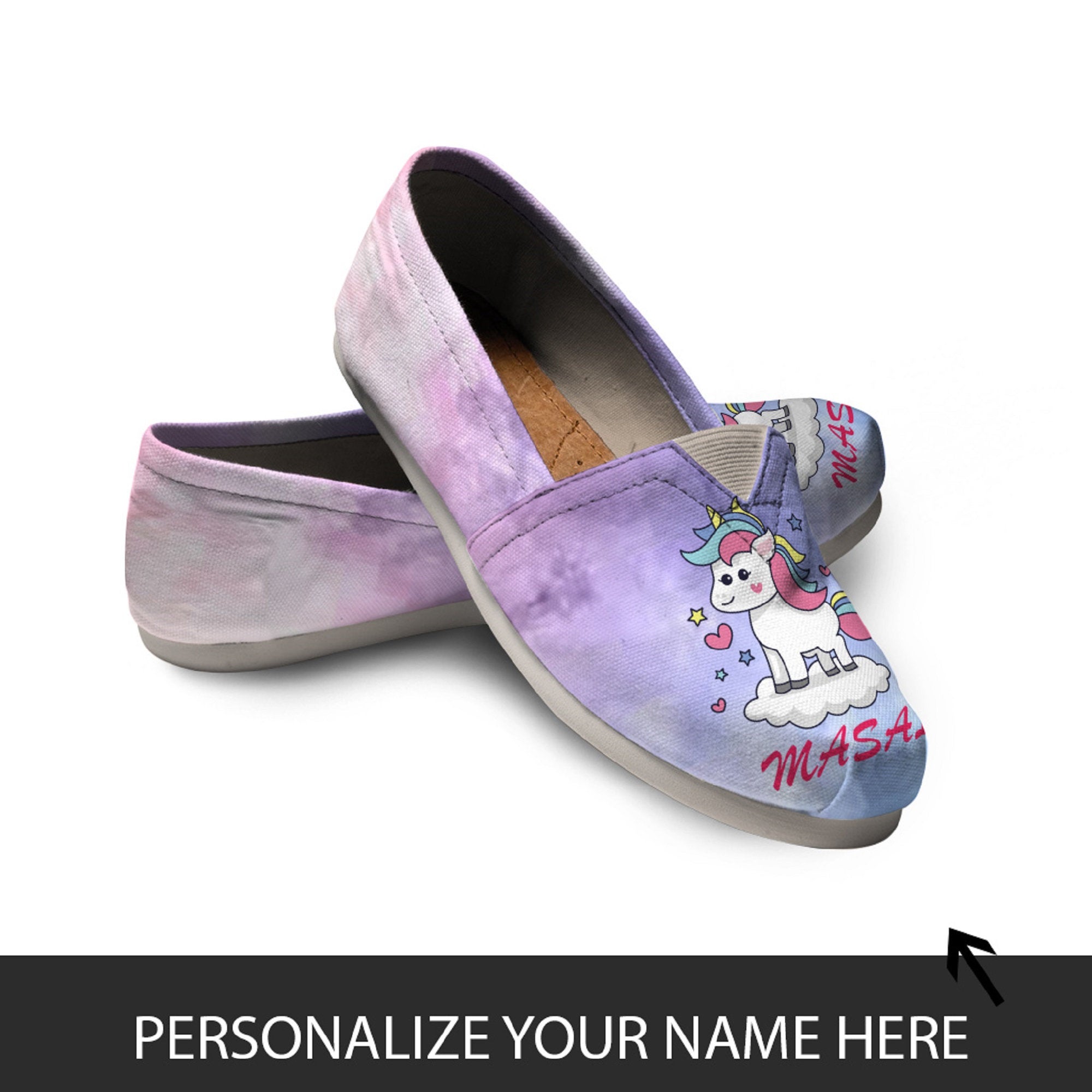 Personalized Women Casual Shoes, Unicorn Shoes, Your Name On the Shoe