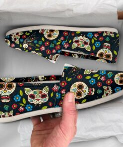 Sugar Skull Shoes  Cat Skull Womens Shoes  Goth Shoes  Canvas Women Shoes  Girls Slip Ons  Casual Shoes  Skull Gifts  Cat Skull Print