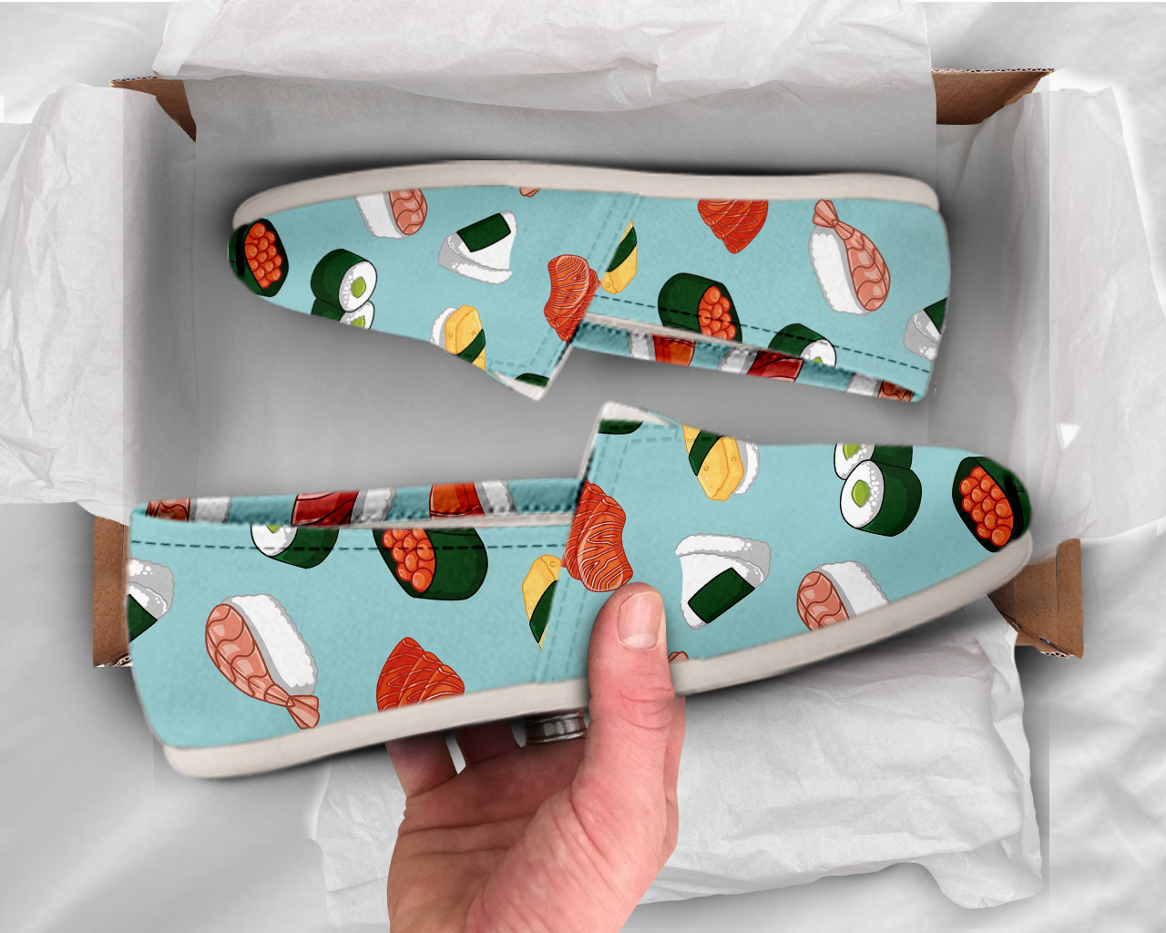 Sushi Slip-Ons Shoes Sushi Shoes Cute Shoes Women Canvas Shoes Womens Slip Ons Casual Shoes Sushi Print Food Lover Gift
