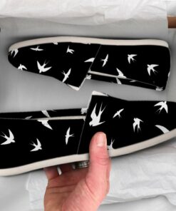 Swallow Print Shoes  Womens Shoes  Cute Shoes  Canvas Womens Flst Shoes  Girls Slip Ons  Casual Shoes  Swallow  Black &amp White Shoes