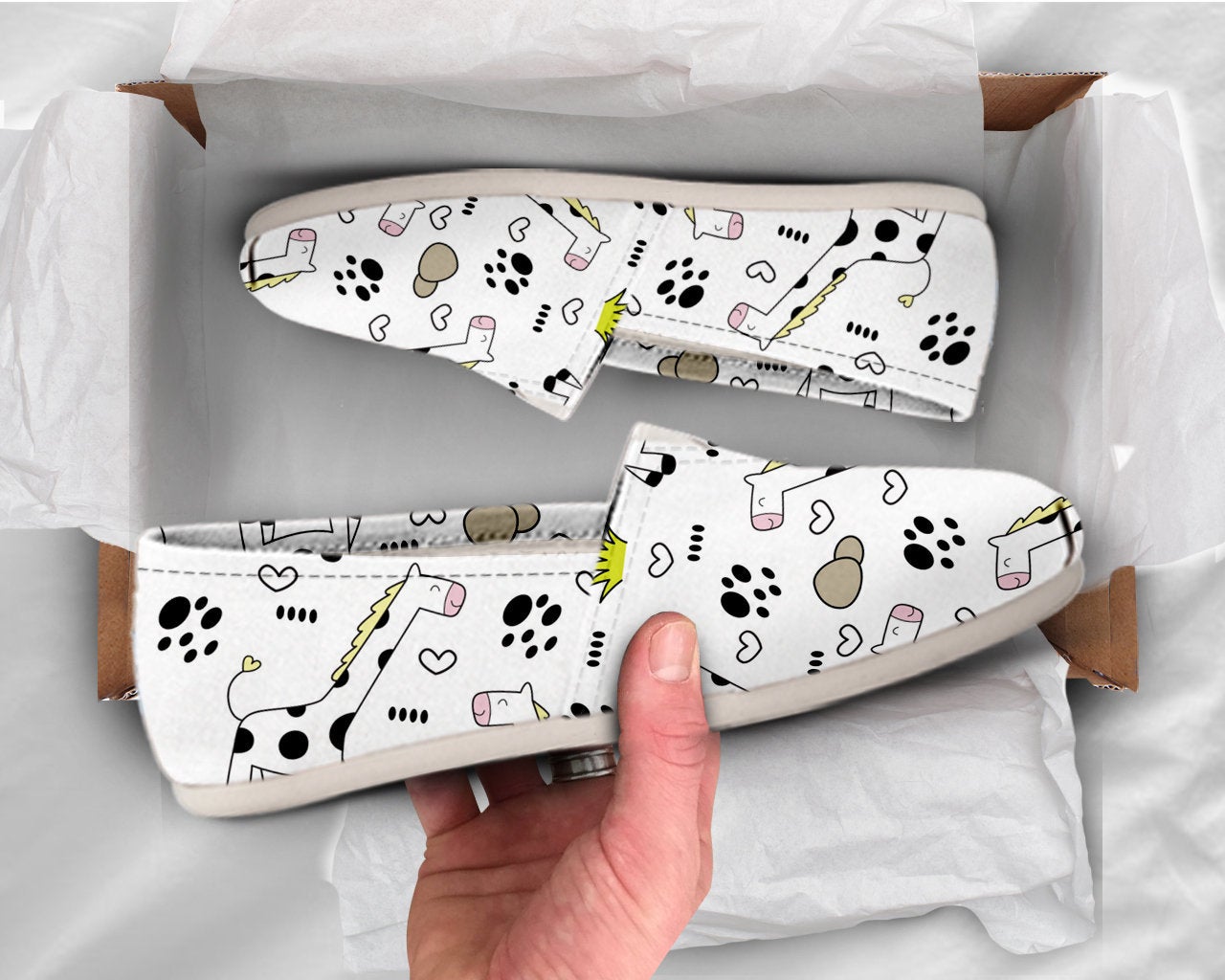 White Giraffe Shoes Womens Shoes Cute Shoes Canvas Women Shoes Girls Slip Ons Casual Shoes Giraffe Gifts Giraffe Print