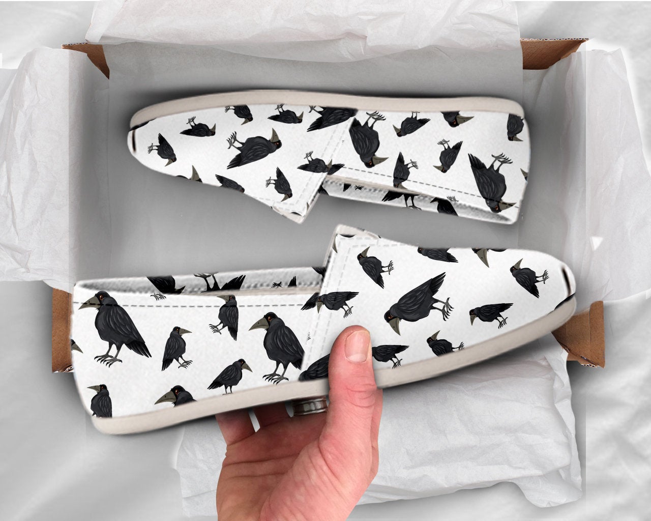 Womens Crow Shoes Womens Shoes Cute Shoes Canvas Women Shoes Girls Slip Ons Casual Shoes Crow Lover Gifts Crow Printed Shoe